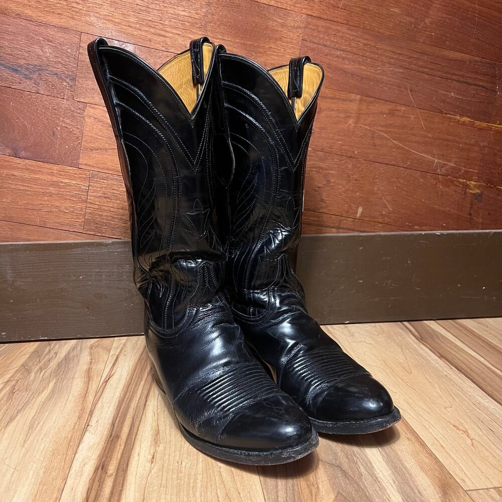 LUCCHESE Handmade Classic Cowboy Boots Size 8.5 D Western Goat Black Leather